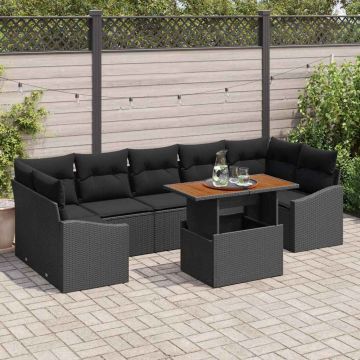 vidaXL Sodo Sofų Rinkinys su pagalve su saugykla 8 pcs Juoda