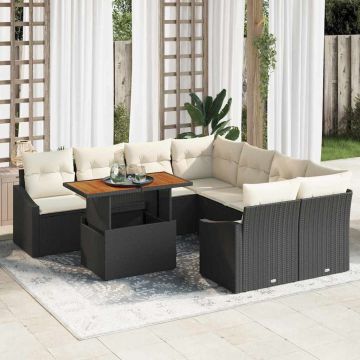 vidaXL Sodo Sofų Rinkinys su saugykla 9 pcs Juoda Poli ratanas