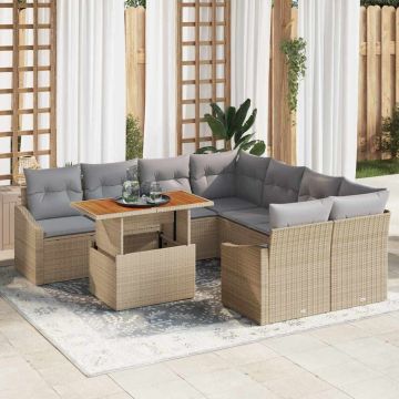 vidaXL Sodo Sofų Rinkinys su saugykla 9 pcs Smėlio Poli ratanas
