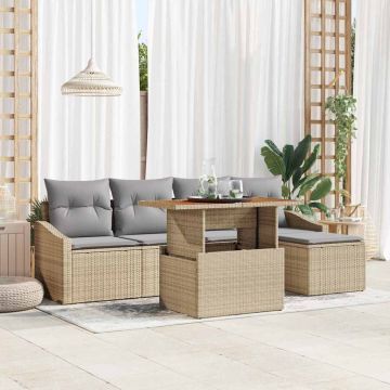 vidaXL Sodo Sofų Rinkinys su saugykla 6 pcs Smėlio Poli ratanas