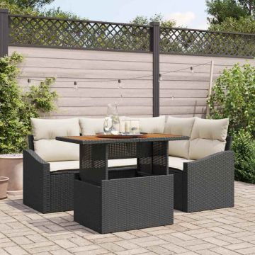 vidaXL Sodo Sofų Rinkinys su saugykla 5 pcs Juoda Poli ratanas