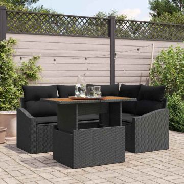 vidaXL Sodo Sofų Rinkinys su saugykla 5 pcs Juoda Poli ratanas