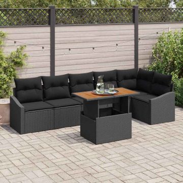 vidaXL Sodo Sofų Rinkinys su saugykla 7 pcs Juoda Poli ratanas