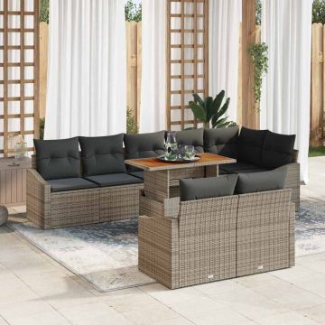vidaXL Sodo Sofų Rinkinys su saugykla 9 pcs Pilka Poli ratanas