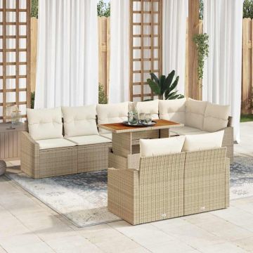 vidaXL Sodo Sofų Rinkinys su saugykla 9 pcs Smėlio Poli ratanas