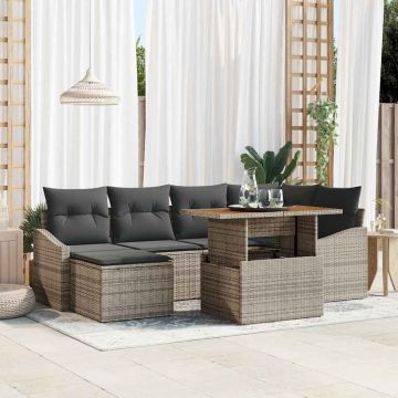 vidaXL Sodo Sofų Rinkinys su saugykla 7 pcs Pilka Poli ratanas