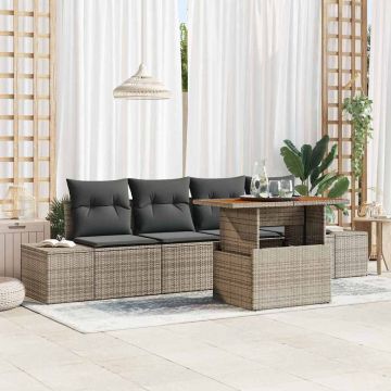 vidaXL Sodo Sofų Rinkinys su saugykla 5 pcs Pilka Poli ratanas