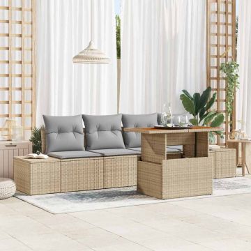 vidaXL Sodo Sofų Rinkinys su saugykla 5 pcs Smėlio Poli ratanas