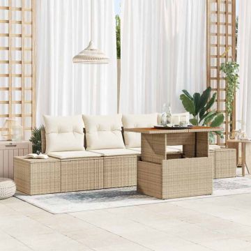 vidaXL Sodo Sofų Rinkinys su saugykla 5 pcs Smėlio Poli ratanas