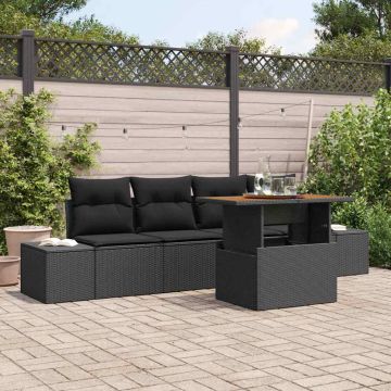 vidaXL Sodo Sofų Rinkinys su saugykla 5 pcs Juoda Poli ratanas
