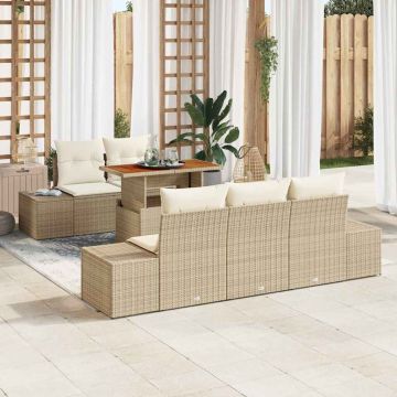 vidaXL Sodo Sofų Rinkinys su saugykla 6 pcs Smėlio Poli ratanas