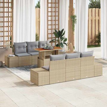 vidaXL Sodo Sofų Rinkinys su saugykla 7 pcs Smėlio Poli ratanas