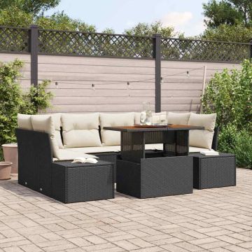 vidaXL Sodo Sofų Rinkinys su saugykla 7 pcs Juoda Poli ratanas