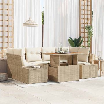 vidaXL Sodo Sofų Rinkinys su saugykla 7 pcs Smėlio Poli ratanas