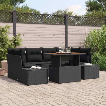 vidaXL Sodo Sofų Rinkinys su saugykla 7 pcs Juoda Poli ratanas