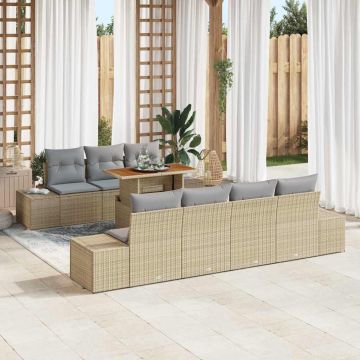 vidaXL Sodo Sofų Rinkinys su saugykla 8 pcs Smėlio Poli ratanas