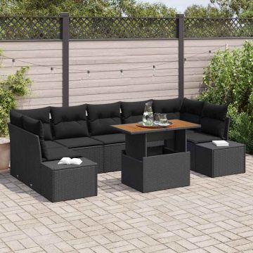 vidaXL Sodo Sofų Rinkinys su saugykla 8 pcs Juoda Poli ratanas