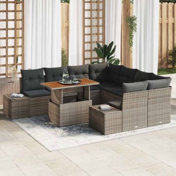 vidaXL Sodo Sofų Rinkinys su saugykla 9 pcs Pilka Poli ratanas