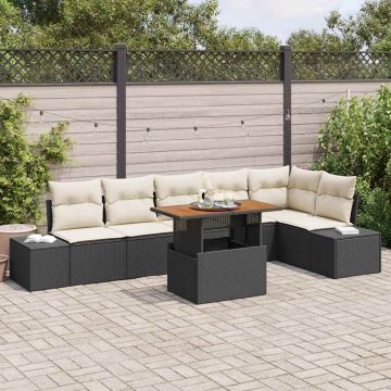vidaXL Sodo Sofų Rinkinys su saugykla 7 pcs Juoda Poli ratanas
