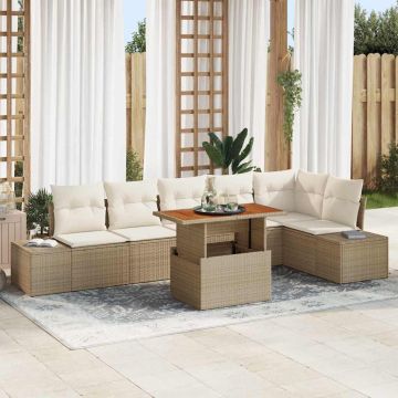 vidaXL Sodo Sofų Rinkinys su saugykla 7 pcs Smėlio Poli ratanas