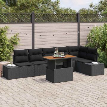 vidaXL Sodo Sofų Rinkinys su saugykla 7 pcs Juoda Poli ratanas