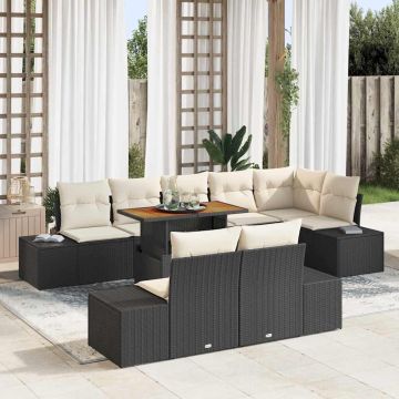 vidaXL Sodo Sofų Rinkinys su saugykla 9 pcs Juoda Poli ratanas