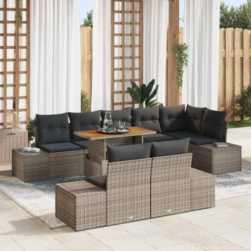vidaXL Sodo Sofų Rinkinys su saugykla 9 pcs Pilka Poli ratanas