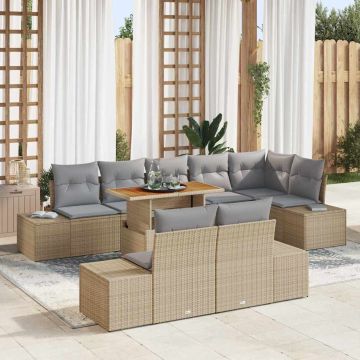 vidaXL Sodo Sofų Rinkinys su saugykla 9 pcs Smėlio Poli ratanas