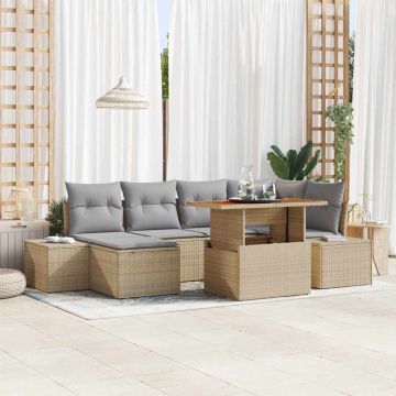 vidaXL Sodo Sofų Rinkinys su saugykla 7 pcs Smėlio Poli ratanas