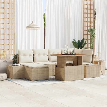 vidaXL Sodo Sofų Rinkinys su saugykla 7 pcs Smėlio Poli ratanas