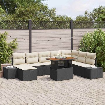 vidaXL Sodo Sofų Rinkinys su saugykla 9 pcs Juoda Poli ratanas