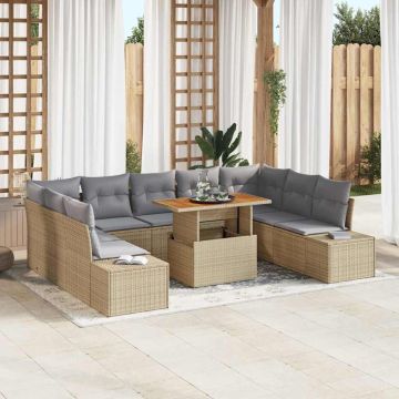 vidaXL Sodo Sofų Rinkinys su saugykla 10 pcs Smėlio Poli ratanas