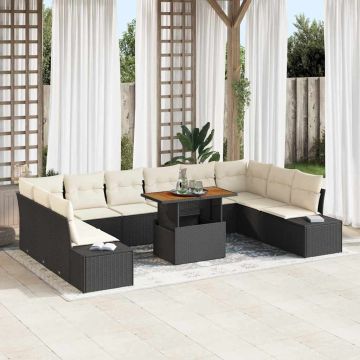 vidaXL Sodo Sofų Rinkinys su saugykla 11 pcs Juoda Poli ratanas