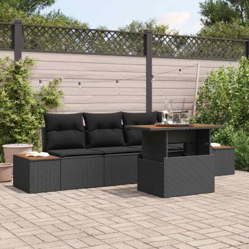 vidaXL Sodo Sofų Rinkinys su saugykla 5 pcs Juoda Poli ratanas