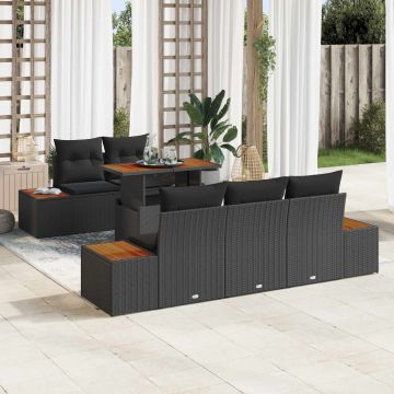 vidaXL Sodo Sofų Rinkinys su saugykla 6 pcs Juoda Poli ratanas