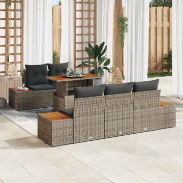 vidaXL Sodo Sofų Rinkinys su saugykla 6 pcs Pilka Poli ratanas
