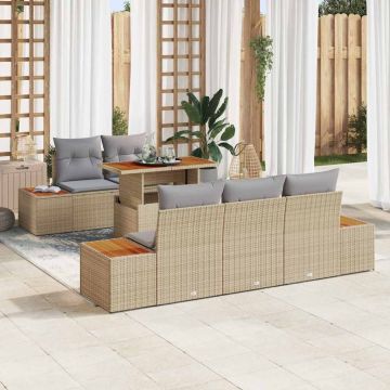 vidaXL Sodo Sofų Rinkinys su saugykla 6 pcs Smėlio Poli ratanas