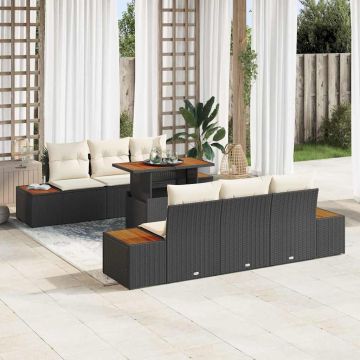 vidaXL Sodo Sofų Rinkinys su saugykla 7 pcs Juoda Poli ratanas