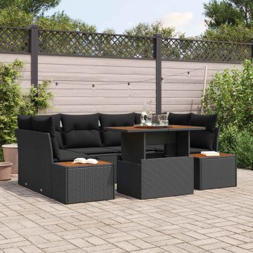 vidaXL Sodo Sofų Rinkinys su saugykla 7 pcs Juoda Poli ratanas