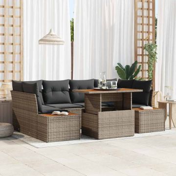 vidaXL Sodo Sofų Rinkinys su saugykla 7 pcs Pilka Poli ratanas