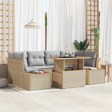 vidaXL Sodo Sofų Rinkinys su saugykla 7 pcs Smėlio Poli ratanas