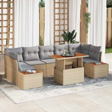 vidaXL Sodo Sofų Rinkinys su saugykla 8 pcs Smėlio Poli ratanas