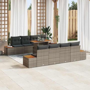 vidaXL Sodo Sofų Rinkinys su saugykla 9 pcs Pilka Poli ratanas