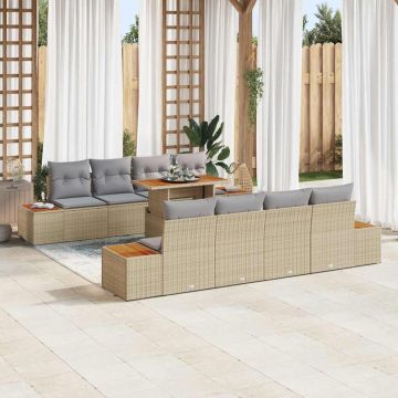 vidaXL Sodo Sofų Rinkinys su pagalve 9 pcs Smėlio Poli ratanas