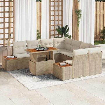vidaXL Sodo Sofų Rinkinys su saugykla 9 pcs Smėlio Poli ratanas