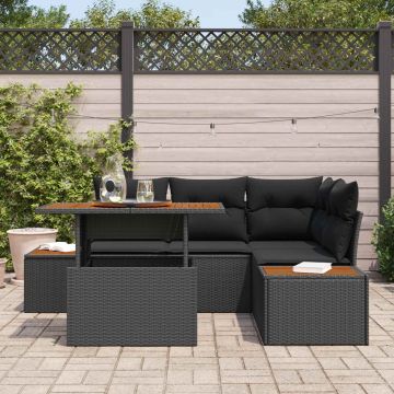 vidaXL Sodo Sofų Rinkinys su saugykla 5 pcs Juoda Poli ratanas