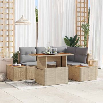vidaXL Sodo Sofų Rinkinys su saugykla 5 pcs Smėlio Poli ratanas