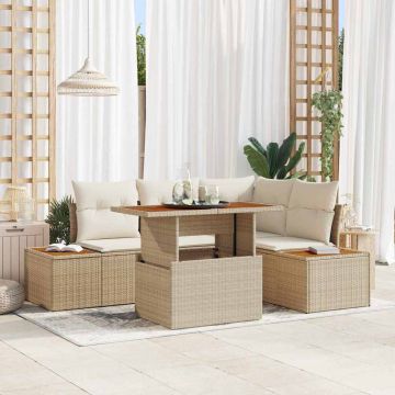 vidaXL Sodo Sofų Rinkinys su saugykla 5 pcs Smėlio Poli ratanas
