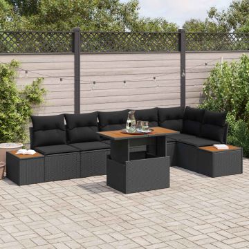 vidaXL Sodo Sofų Rinkinys su saugykla 7 pcs Juoda Poli ratanas