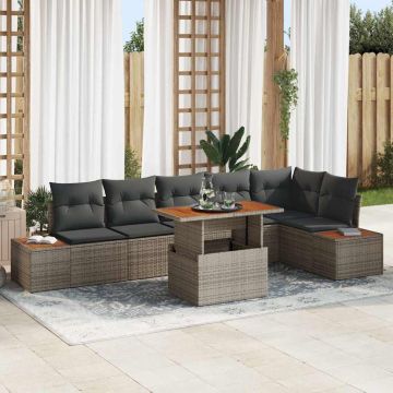 vidaXL Sodo Sofų Rinkinys su saugykla 7 pcs Pilka Poli ratanas